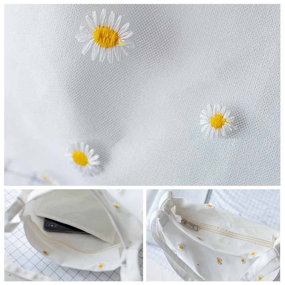 Women Canvas Bags Girls Shoppi - огляд і ціна Embroidery Daisy Flower